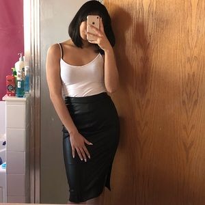 ZARA Midi Leather Pencil Skirt with Side Slit